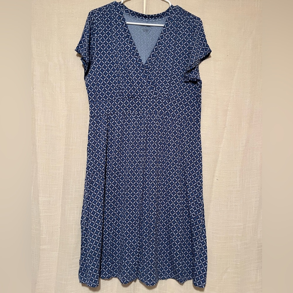 L.L.Bean Petites Blue Geometric Faux Wrap Dress – Size XL Petite